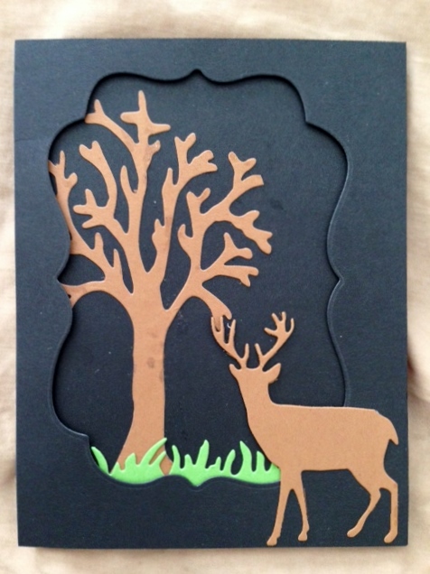 Card Made With Diemond Dies Deer Trio Die, Bare Tree Die, Grass Border Die, and Labels 1 Die Set Created by Kerri-Jo Sharp